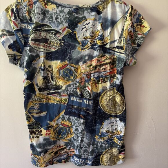 Women's Y2K Take Two Graphic Shirt Tee Size S Beach Scene Sailor Sequined Top - Picture 6 of 7